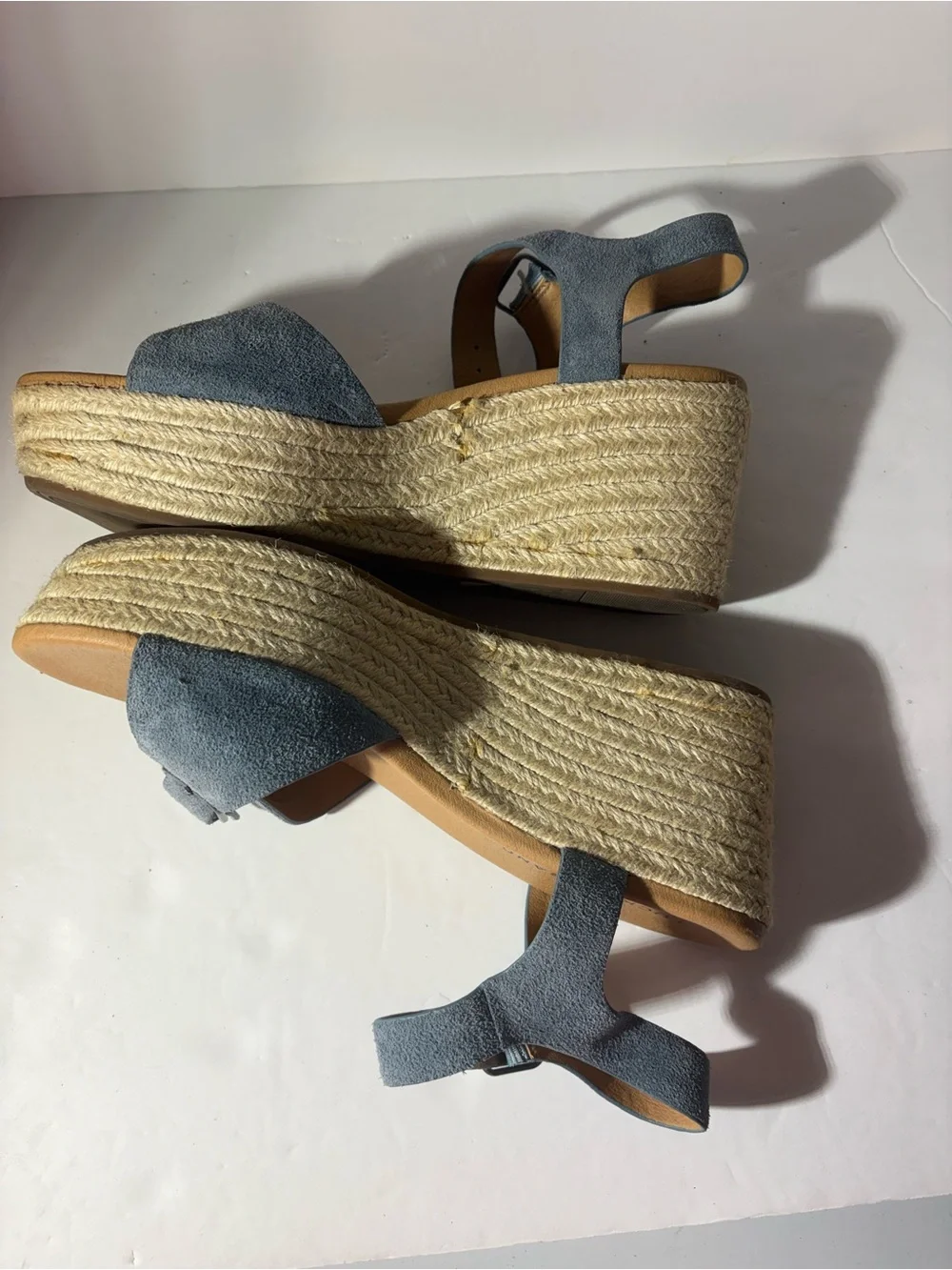 😍 Light Blue Suede Wedge Sandals - Women's